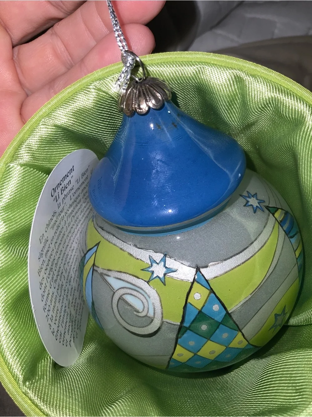 Pier 1 Li Bien 2006 Glass Ornament Reverse Hand Painted Christmas Trees